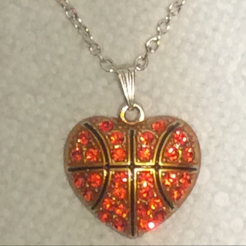 Heart shaped basketball w/rhinestones necklace